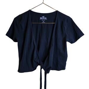 Hollister Must-Have Collection Black Wrap Front Crop Baby Tee Small